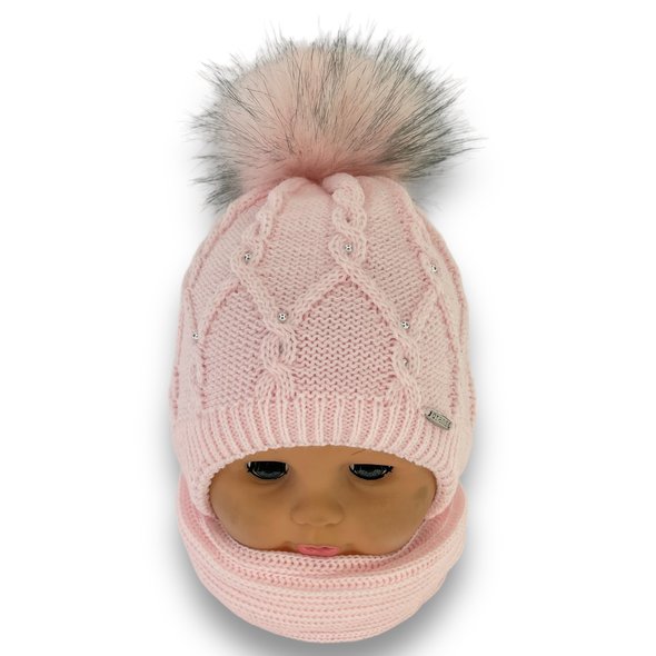 Детский зимний комплект шапка и шарф для девочки, р. 40-42