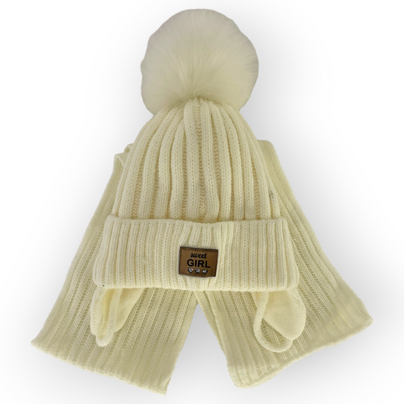 Детский зимний комплект шапка и шарф для девочки, р. 46-48