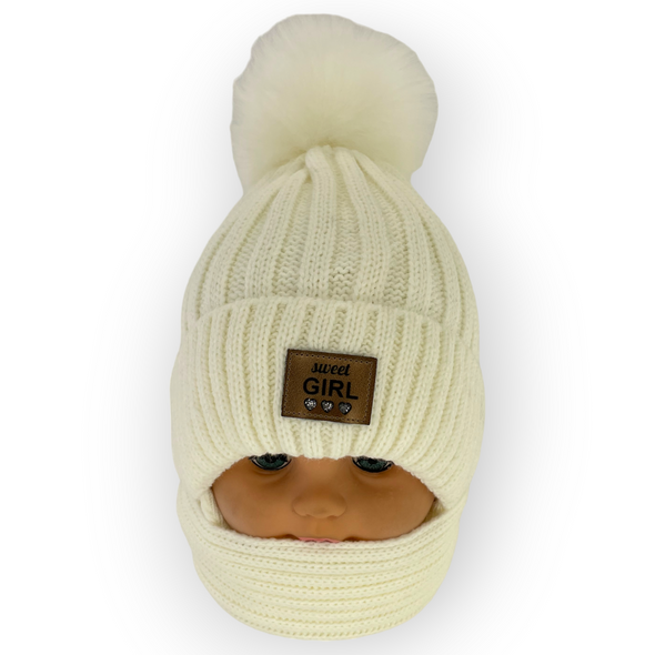 Дитячий зимовий комплект шапка і шарф для дівчинки, р. 46-48