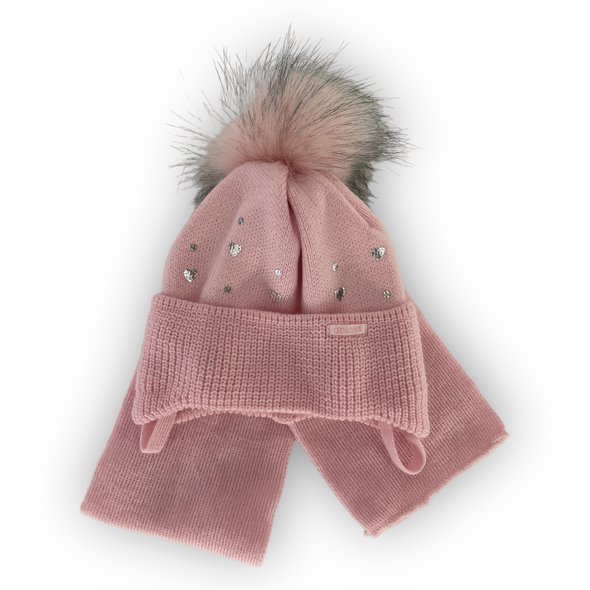 Детский зимний комплект шапка и шарф для девочки , р. 38-40