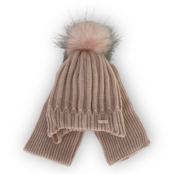 Детский зимний комплект шапка и шарф для девочки , р. 38-40