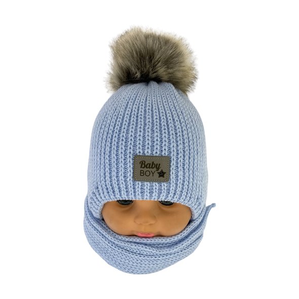 Детский зимний комплект шапка и шарф для мальчика, р. 40-42