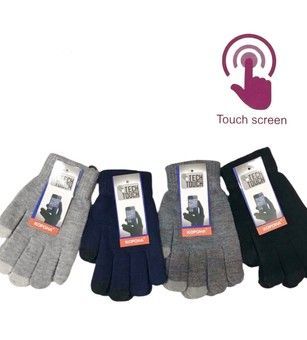 Перчатки детские одинарные с начесом,TOUCH SCREEN р.19 см ( от 12 лет,подросток)