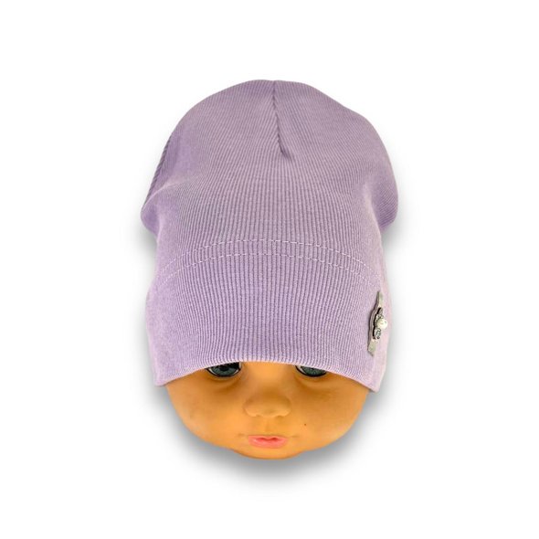 Дитяча трикотажна шапка (одношарова) з відворотом для дівчинки