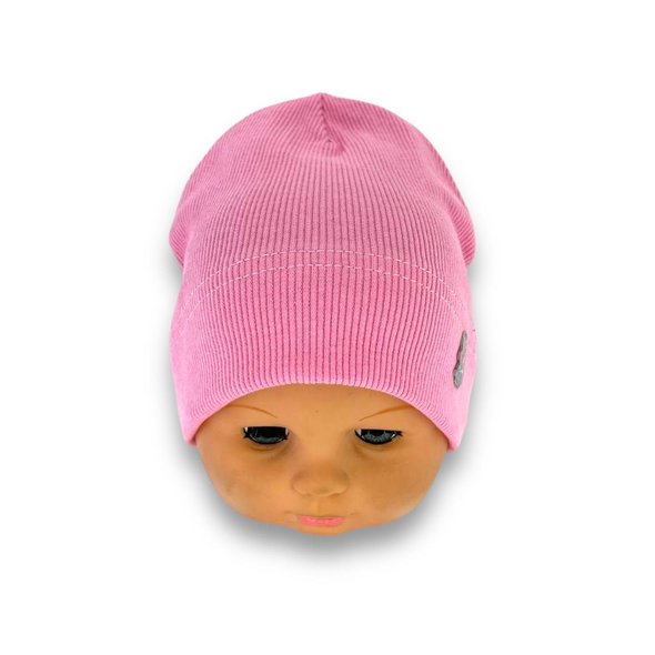 Дитяча трикотажна шапка (одношарова) з відворотом для дівчинки