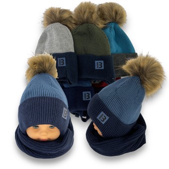 Детский зимний комплект шапка и шарф для мальчика, р. 50-52