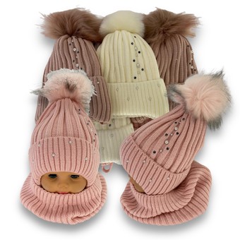 Дитячий зимовий комплект шапка і шарф для дівчинки, р. 52-54