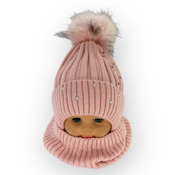 Дитячий зимовий комплект шапка і шарф для дівчинки, р. 52-54
