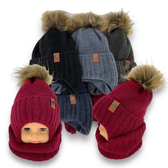 Детский зимний комплект шапка и шарф-хомут для мальчика, р. 48-52