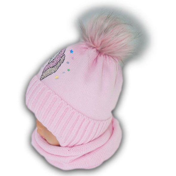 Вязаная шапка с помпоном детская и шарф, код B28isosoft