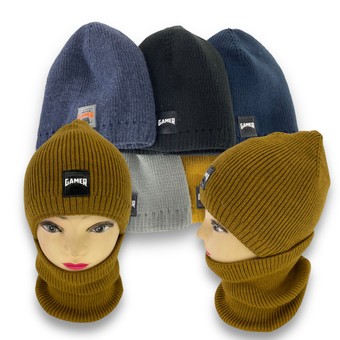 Детский зимний комплект шапка и шарф-снуд одинарный для мальчика, р. 52-54