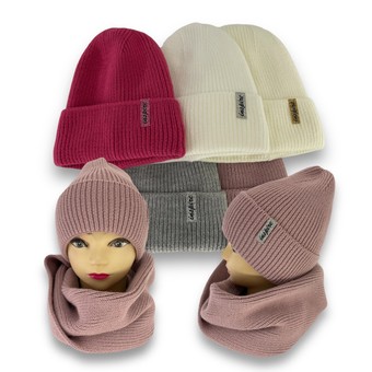 Детский зимний комплект шапка и шарф-снуд  для девочки, р. 54-56