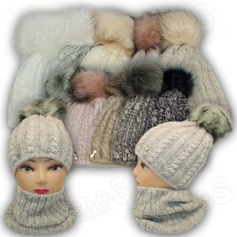 Вязаная шапка для девочки и шарф, код 1779 GITA