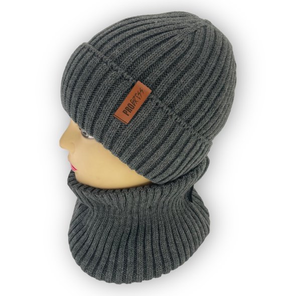 Детский зимний комплект шапка и шарф-снуд для мальчика, р. 54-56