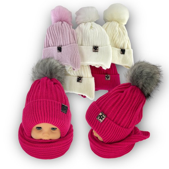 Детский зимний комплект шапка и шарф для девочки, р. 50-52