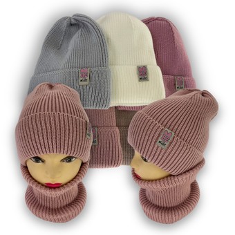 Детский зимний комплект шапка и шарф-снуд для девочки, р. 50-52