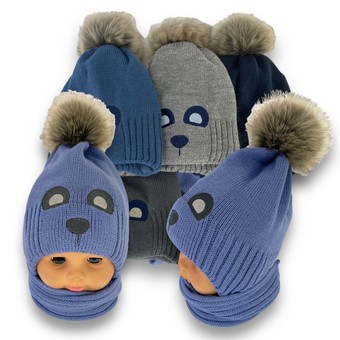 Детский зимний комплект шапка и шарф для мальчика, р. 46-48