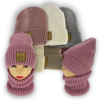 Детская зимняя шапка и шарф для девочка, р. 52-54