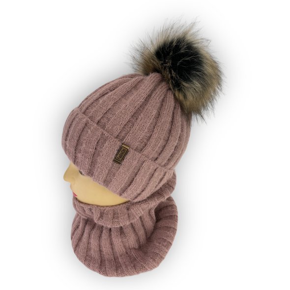 Детский зимний комплект шапка и шарф-хомут для девочки, р. 52-54