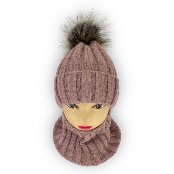 Детский зимний комплект шапка и шарф-хомут для девочки, р. 52-54